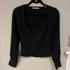 Abercrombie & Fitch Black Blouse with Sweetheart Neck Puff Bishop Sleeves